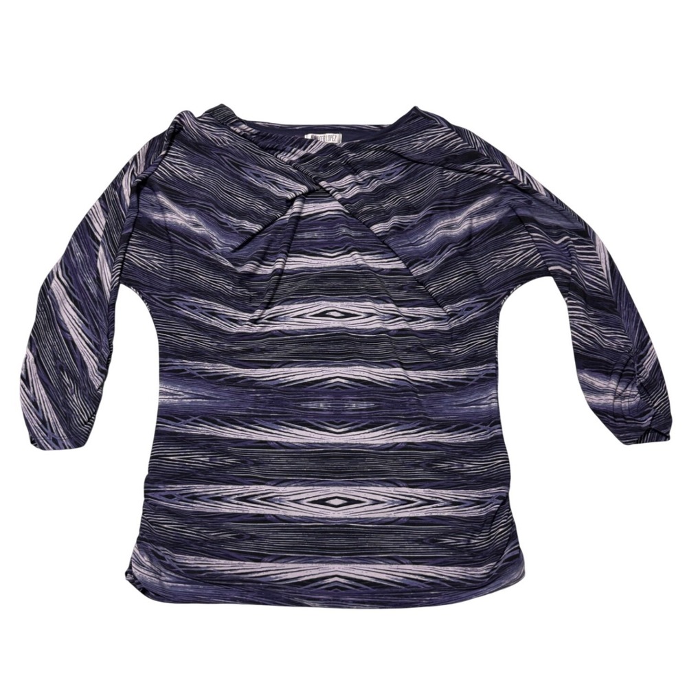 Jennifer Lopez Blouse L Purple Geometric Crossover Ruched Slimming Y2K Office